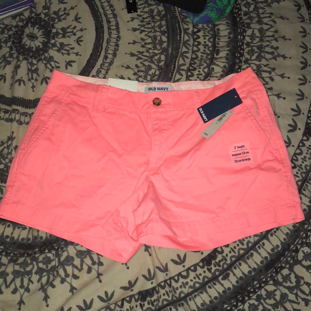 NWT Old Navy Mid Rise stretch shorts coral neon